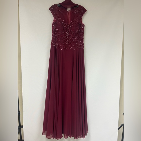 Carmen Blake by Mon Cheri beaded sleeveless fit and flare long Gown - Picture 8 of 11